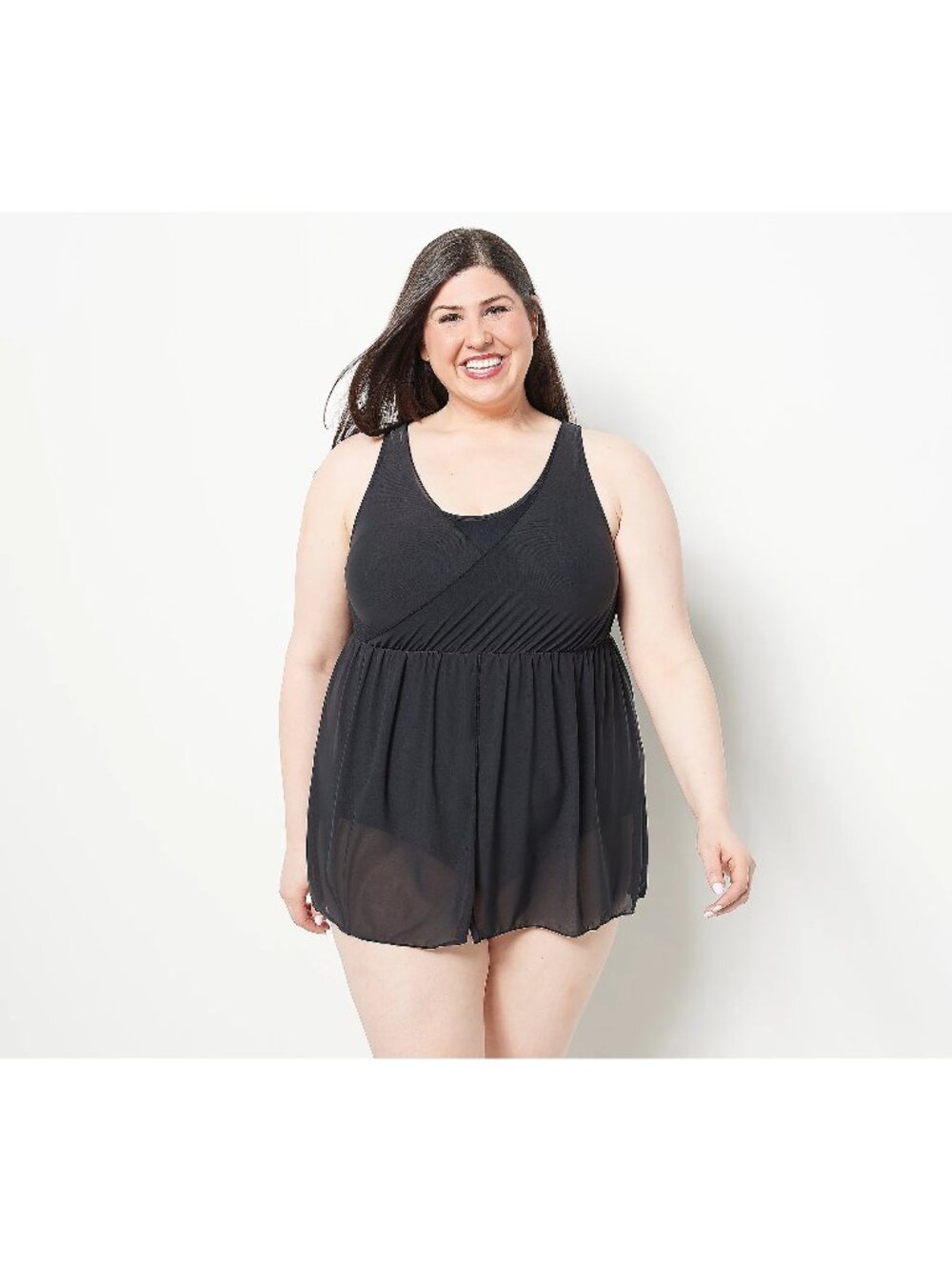 Denim & Co. Beach Swim Dress Size 14 V-Neck Surplice Black Summer Resortwear NEW